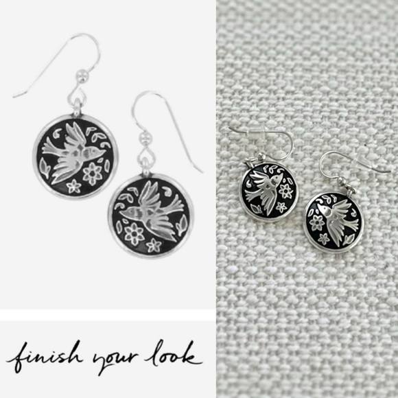 Brighton Jewelry - BRIGHTON Moonlight Garden French Wire Earrings • Silver Black Bird Round JA7113